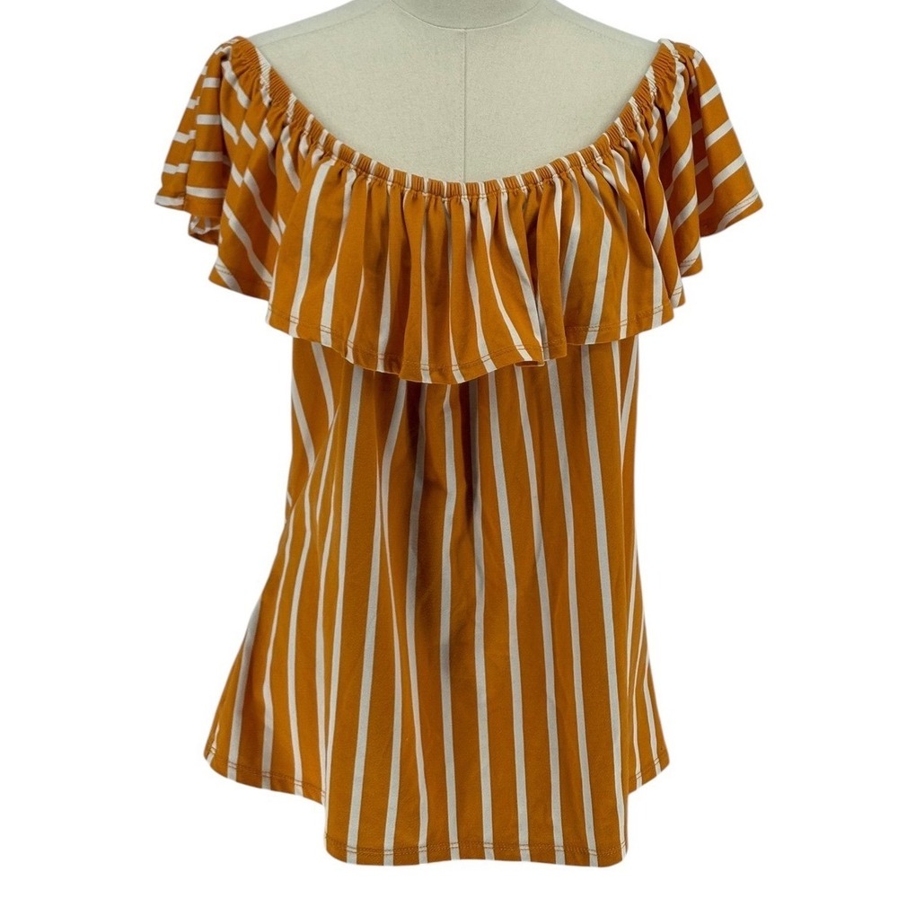 Ups & Downs Off The Shoulder Top‎ Mustard Yellow Striped Ruffle 1X